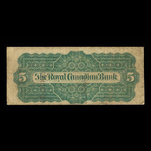 Canada, Royal Canadian Bank, 5 dollars : July 26, 1865