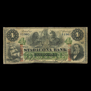 Canada, Stadacona Bank, 4 dollars : April 2, 1874