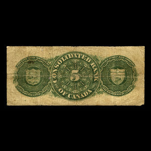 Canada, Consolidated Bank of Canada, 5 dollars : July 1, 1876