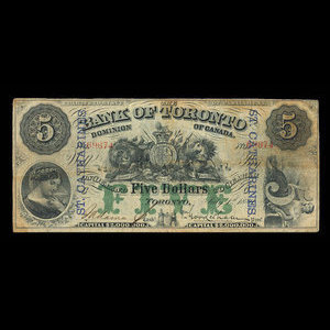 Canada, Bank of Toronto (The), 5 dollars : July 1, 1880