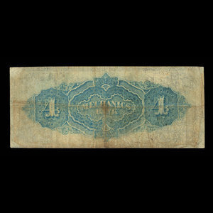 Canada, Mechanics Bank (Montreal), 4 dollars : June 1, 1872