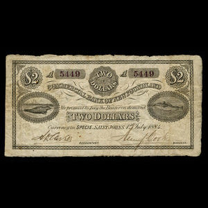 Canada, Commercial Bank of Newfoundland, 2 dollars : July 1, 1884