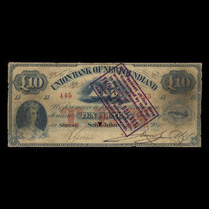 Canada, Union Bank of Newfoundland, 10 pounds : October 2, 1865