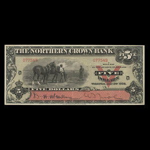 Canada, Northern Crown Bank, 5 dollars : July 2, 1908