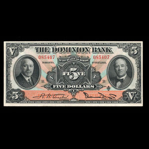 Canada, Dominion Bank, 5 dollars : February 1, 1931