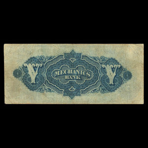 Canada, Mechanics Bank (Montreal), 5 dollars : June 1, 1872