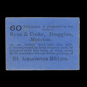 Canada, Ryan & Cooke, Druggists, 60 cents : May 25, 1892