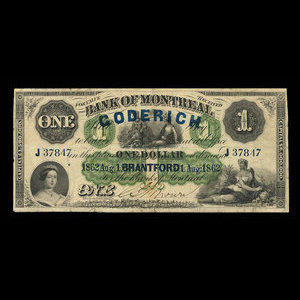 Canada, Bank of Montreal, 1 dollar : August 1, 1862