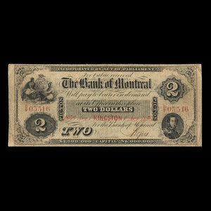 Canada, Bank of Montreal, 2 dollars : August 1, 1856