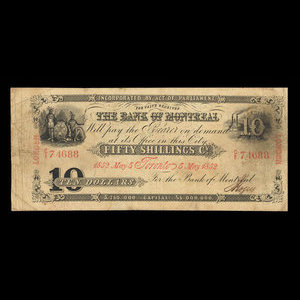 Canada, Bank of Montreal, 10 dollars : May 5, 1852