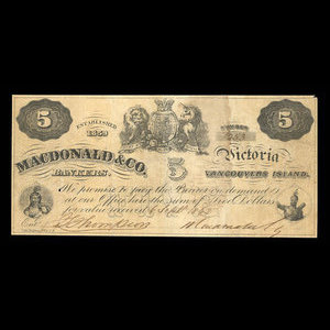 Canada, Macdonald & Company Bankers, 5 dollars : September 6, 1863