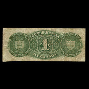 Canada, Consolidated Bank of Canada, 4 dollars : July 1, 1876