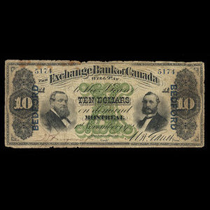 Canada, Exchange Bank of Canada, 10 dollars : November 1, 1872