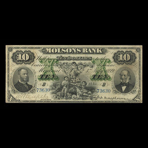 Canada, Molsons Bank, 10 dollars : July 3, 1899