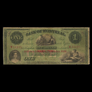 Canada, Bank of Montreal, 1 dollar : January 3, 1859