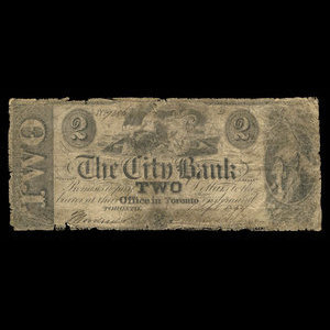 Canada, City Bank (Montreal), 2 dollars : September 1, 1854