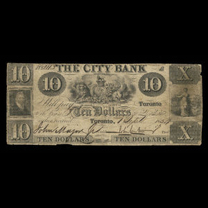 Canada, City Bank (Montreal), 10 dollars : September 1, 1854