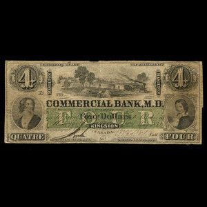 Canada, Commercial Bank of the Midland District, 4 dollars : May 2, 1854