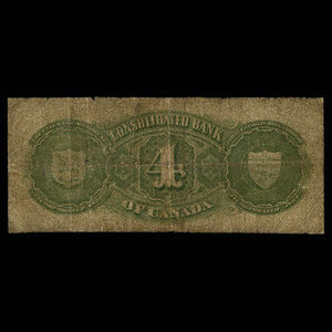 Canada, Consolidated Bank of Canada, 4 dollars : July 1, 1876