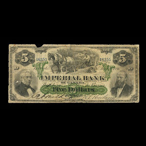 Canada, Imperial Bank of Canada, 5 dollars : August 2, 1886