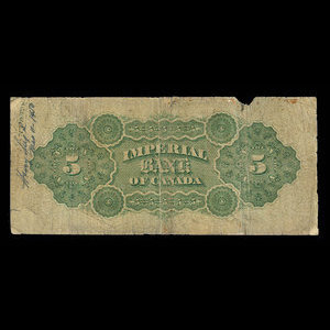 Canada, Imperial Bank of Canada, 5 dollars : August 2, 1886