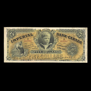 Canada, Imperial Bank of Canada, 5 dollars : January 1, 1910