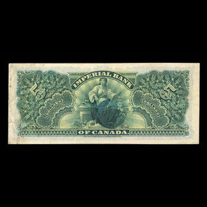 Canada, Imperial Bank of Canada, 5 dollars : January 1, 1910