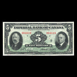 Canada, Imperial Bank of Canada, 5 dollars : November 1, 1934