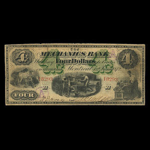 Canada, Mechanics Bank (Montreal), 4 dollars : June 1, 1872