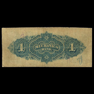 Canada, Mechanics Bank (Montreal), 4 dollars : June 1, 1872