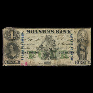 Canada, Molsons Bank, 4 dollars : October 1, 1855