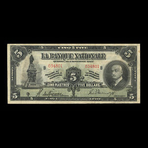 Canada, La Banque Nationale (National Bank), 5 dollars : November 2, 1922