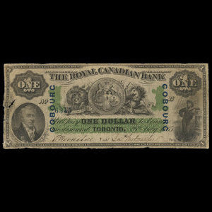 Canada, Royal Canadian Bank, 1 dollar : July 26, 1865