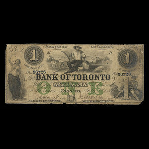 Canada, Bank of Toronto (The), 1 dollar : July 2, 1859