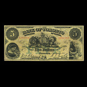 Canada, Bank of Toronto (The), 5 dollars : February 1, 1917