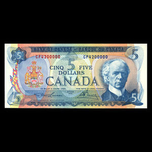 Canada, Bank of Canada, 5 dollars : 1972