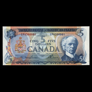 Canada, Bank of Canada, 5 dollars : 1972