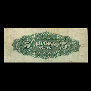 Canada, Molsons Bank, 5 dollars : October 2, 1905