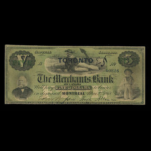 Canada, Merchants Bank of Canada (The), 5 dollars : March 2, 1868