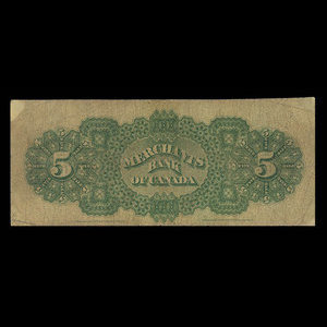 Canada, Merchants Bank of Canada (The), 5 dollars : March 2, 1868