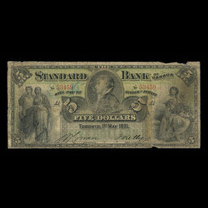 Canada, Standard Bank of Canada, 5 dollars : May 1, 1891