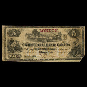 Canada, Commercial Bank of Canada, 5 dollars : January 2, 1857