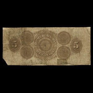 Canada, Commercial Bank of Canada, 5 dollars : January 2, 1857