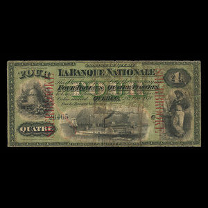 Canada, La Banque Nationale (National Bank), 4 dollars : May 28, 1870