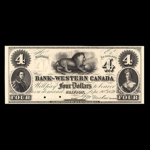 Canada, Bank of Western Canada, 4 dollars : September 20, 1859