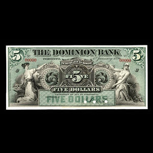 Canada, Dominion Bank, 5 dollars : January 1, 1896