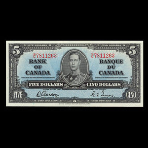 Canada, Bank of Canada, 5 dollars : January 2, 1937