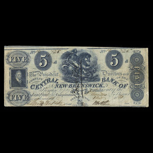 Canada, Central Bank of New Brunswick, 5 pounds : November 1, 1857