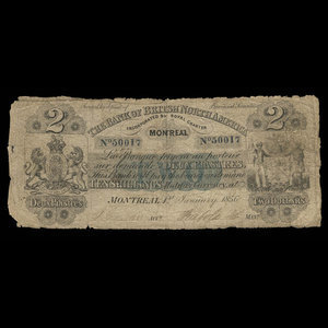 Canada, Bank of British North America, 2 dollars : January 1, 1856