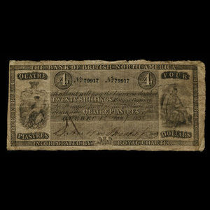 Canada, Bank of British North America, 4 dollars : January 1, 1853